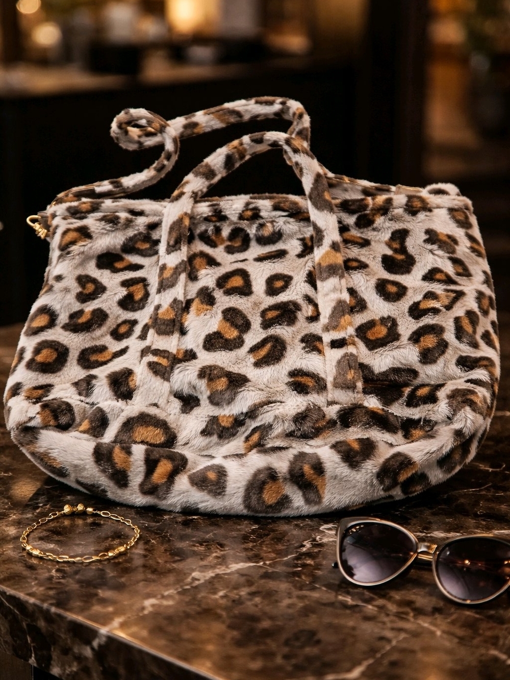 Katydid Leopard Print Faux Fur Tote - Brown/Black/Cream